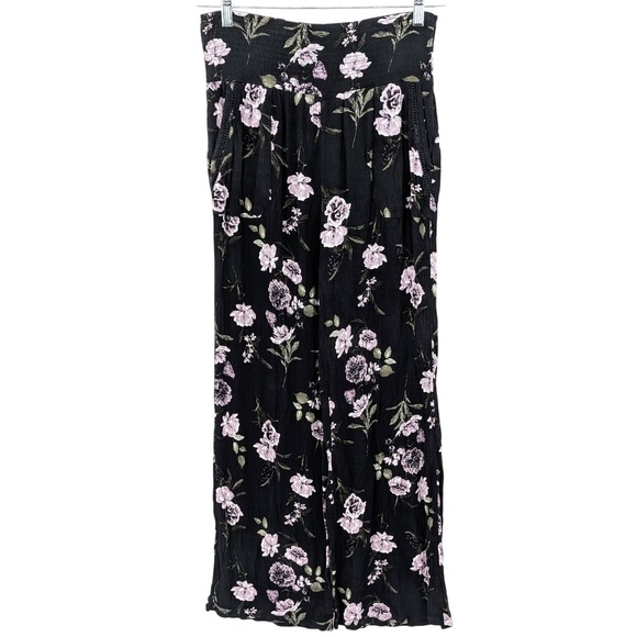 Three Dots Pants - Floral Wide Leg Pants High Waist Smocked Rayon Boho Cottagecore Size L
